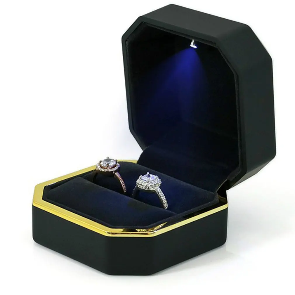 Square Wedding Double Ring Case Ring Box With Led Jewelry Gift Boxs For Ring Pendant Earings Proposal Wedding