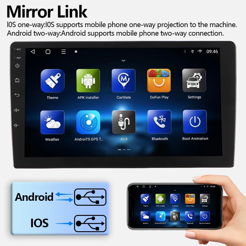 Car Radio 9/10 Inch Wireless Autoradio Android 13/12 Universal Touch Screen GPS Rearview Camera Multimedia Video Player MP5 MP3