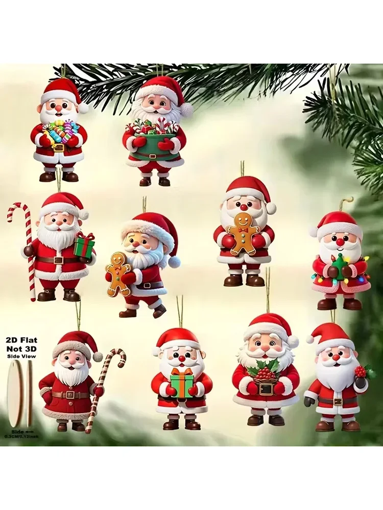 10 قطع شقة خشبية نمط سانتا كلوز دمية على شكل عطلة قلادة 2D الديكور الزنجبيل رجل شجرة عيد الميلاد قلادة هدية #4