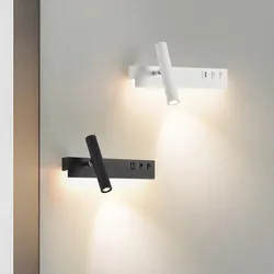 북유럽 모던 침대 옆 독서 LED 벽 램프, 스위치 포함, USB 거실 배경 벽 조명, 창의적인 회전식 스포트라이트