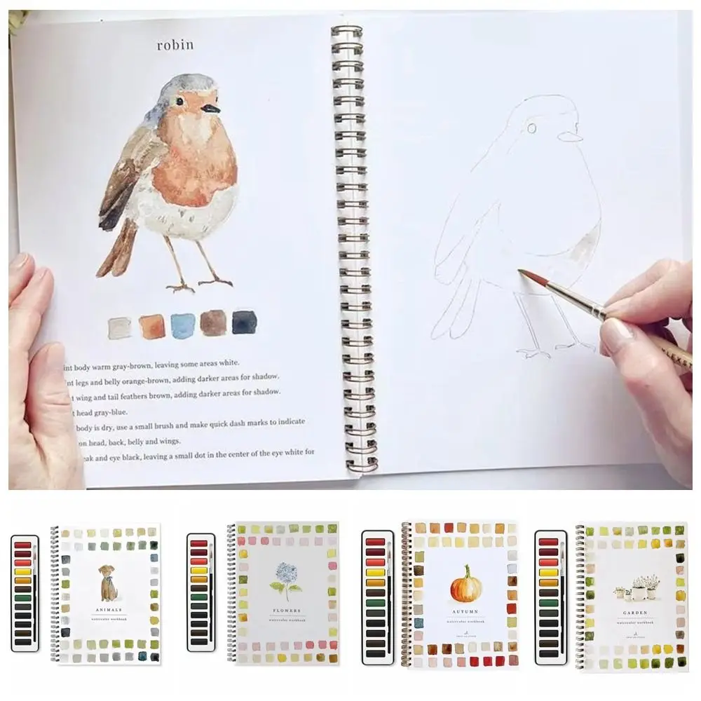

Beginner-Friendly Watercolor Workbooks Art Crafts with Paint Brush Watercolor Painting Book Painting Novelty
