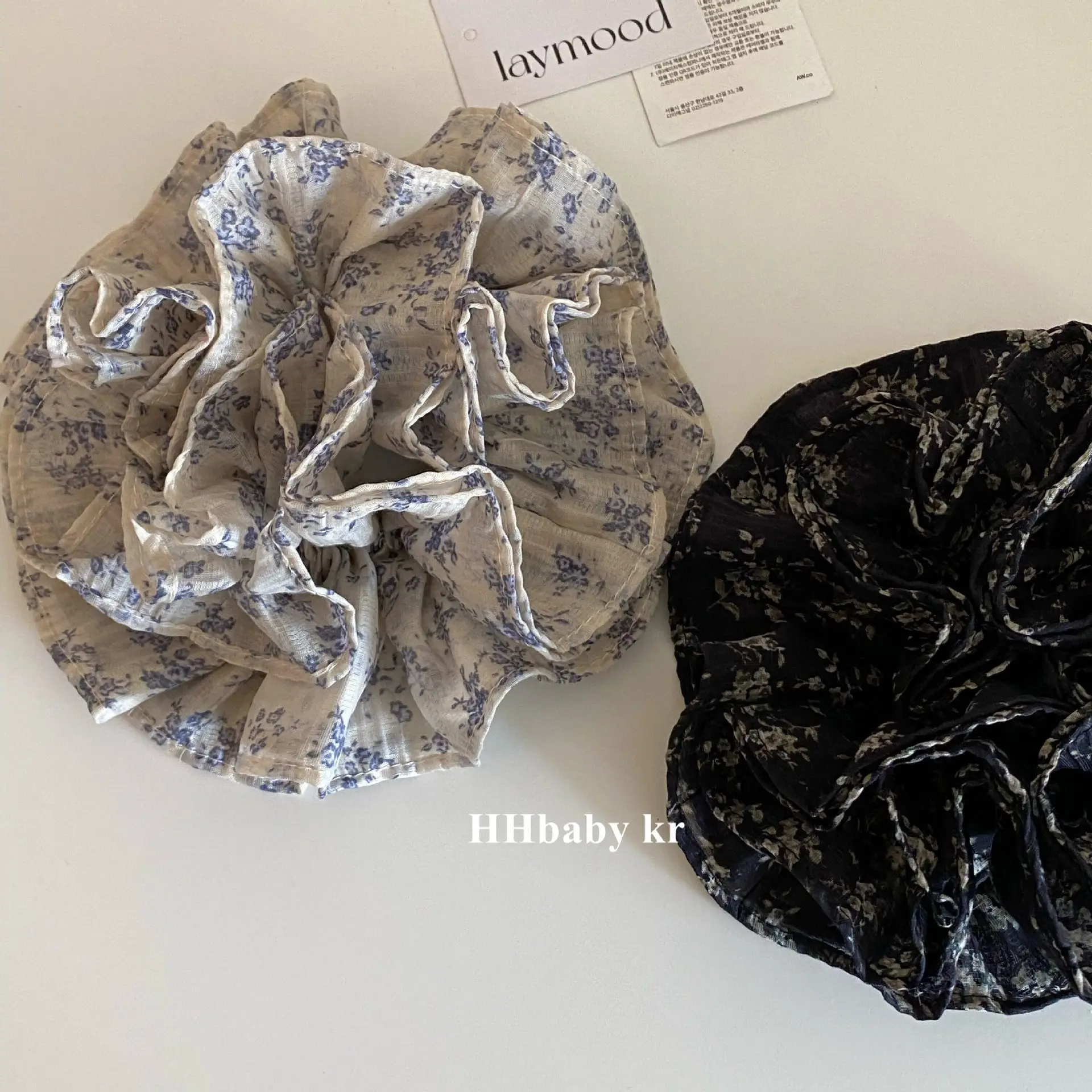 Premium Floral Scrunchie Light Blue Elastic Hair Tie High Quality Soft Fabric for Women Daily Use Forest Natural