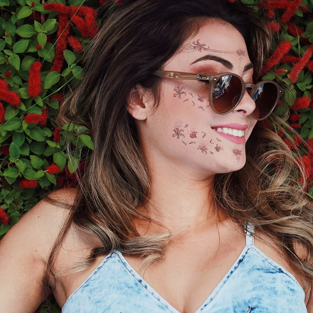 Glitter em pó flor borboleta tatuagem adesivos temporários à prova dwaterproof água olhos rosto festivais arte corporal tatuagens falsas cosméticos