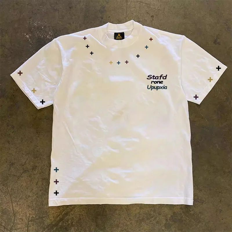 Loose Fit Cotton T-Shirt Unisex Short Sleeve Double Thread UPUPXIA Hero Print Sweat Absorbent round Neck Casual Summer Top