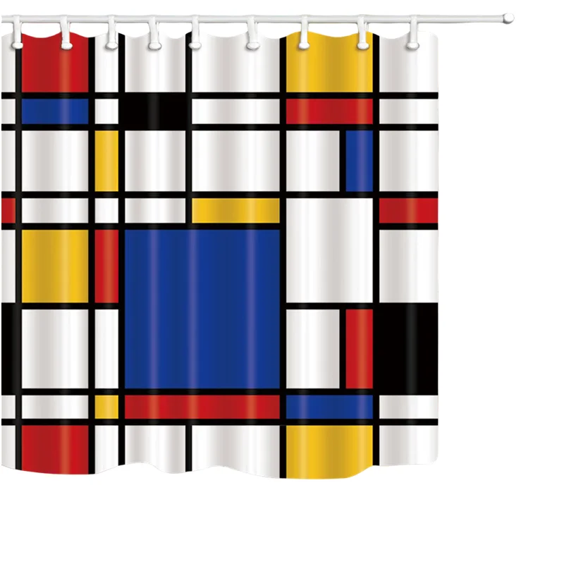 Geometric Figure Mondrian style Bathroom Decor Shower Curtain Waterproof Fabric w/12 Hook