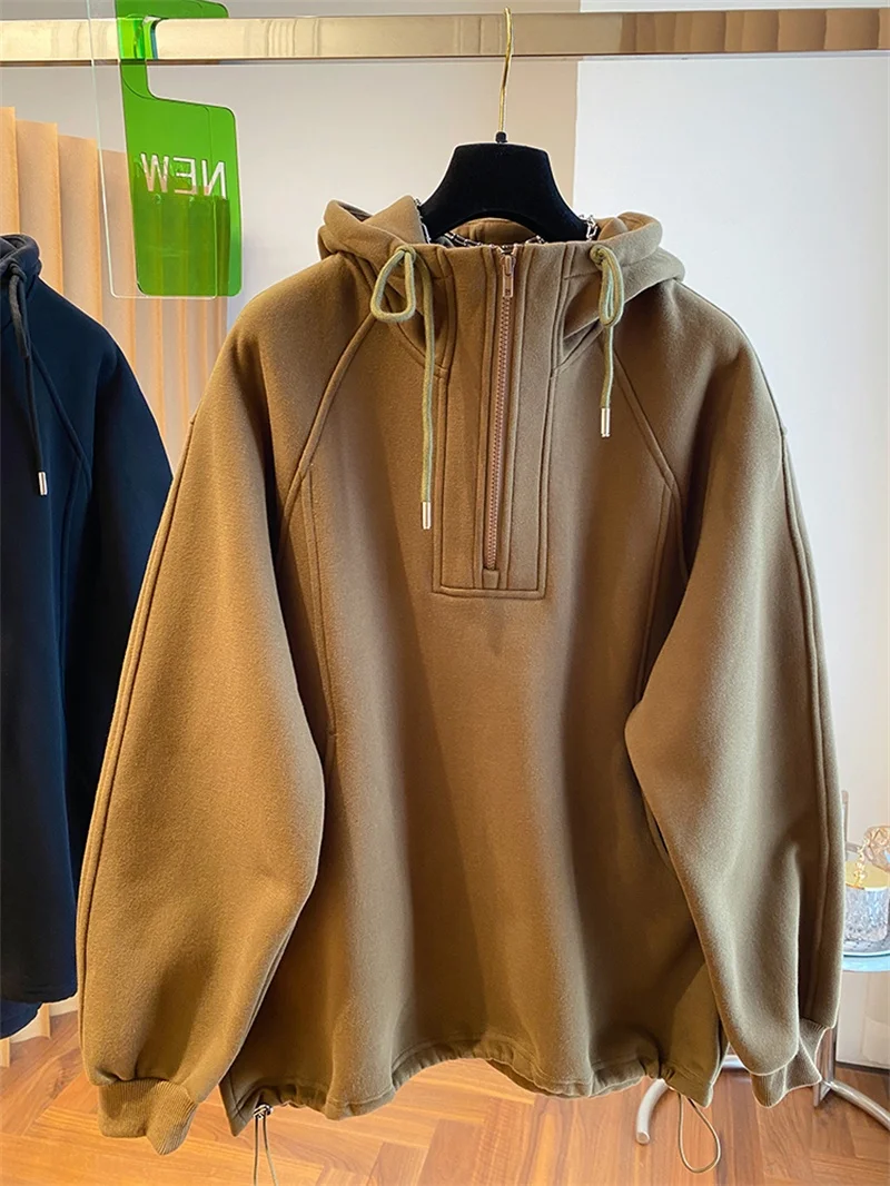 

Утепленная флисовая толстовка с капюшоном на молнии для женщин, свободного кроя, осенне-зимняя, в горном стиле, для повседневной носки, с длинным рукавом