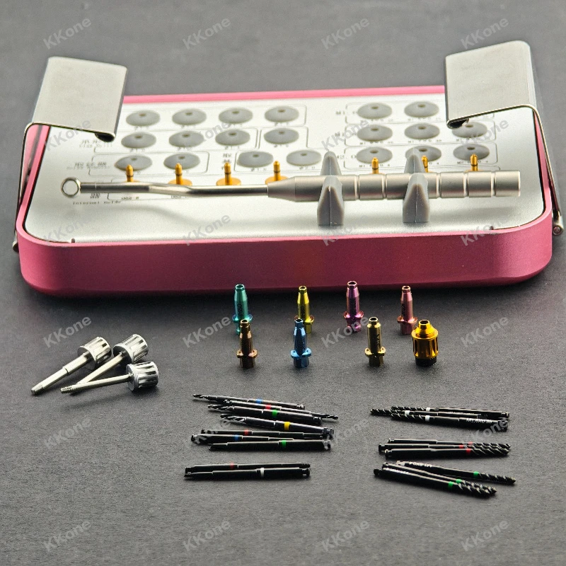 Professional 30Pcs Dental Implant Broken Screw Removal Kit Multi-System Medical Stainless Steel Aluminum Alloy Storage Case