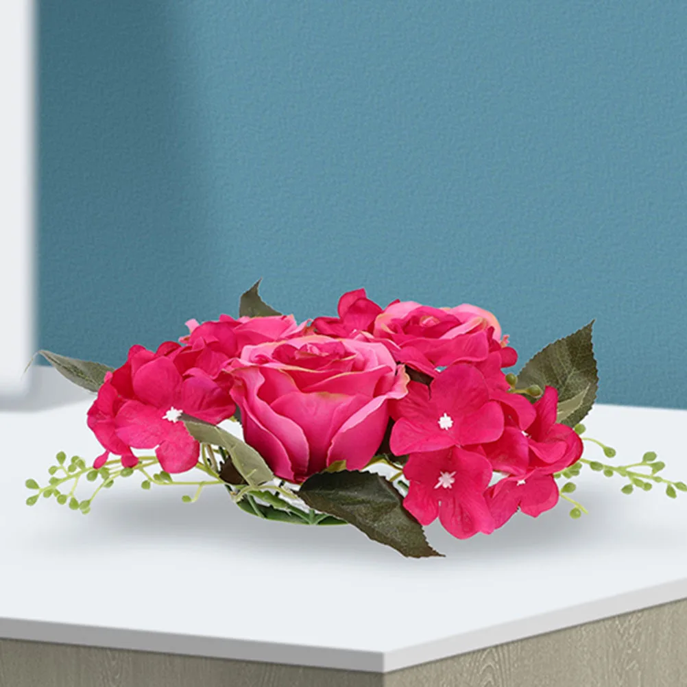 

Rose Flower Ring Wreath Dinner Party Decoration Realistic Artificial Plant Bright Colored Flowers Small Green Leaves Long