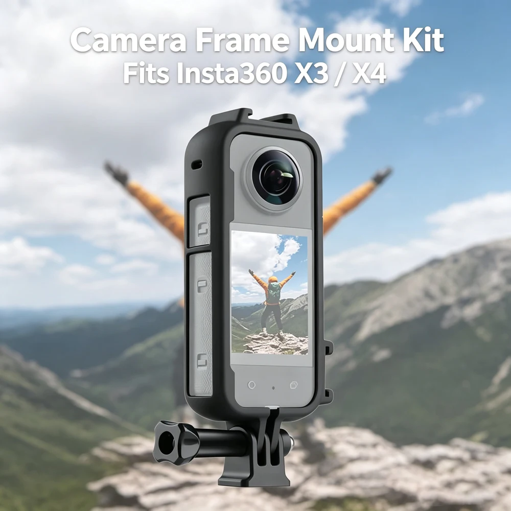 Rahmenhalterung für Insta360 X3 X4 ABS-Schutzgehäuse mit Cold Shoe, 2-Pin 1/4 Adapter, Daumenschraubenschlüssel, Action-Kamera-Kit