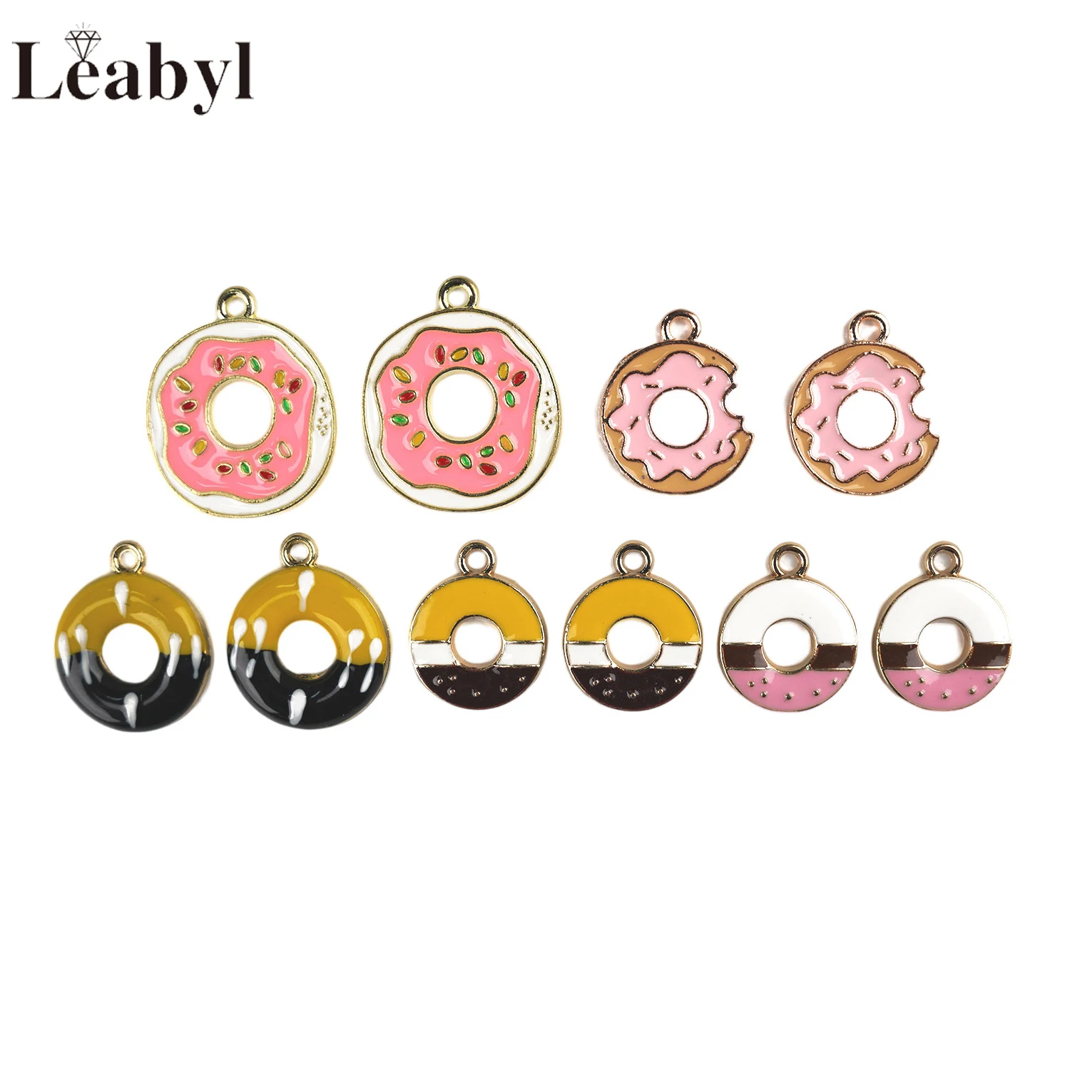 10 Uds. De esmalte colorido, bonitos bocadillos de donuts, colgante apto para pulsera, collar, llaveros, accesorios de joyería de decoración DIY