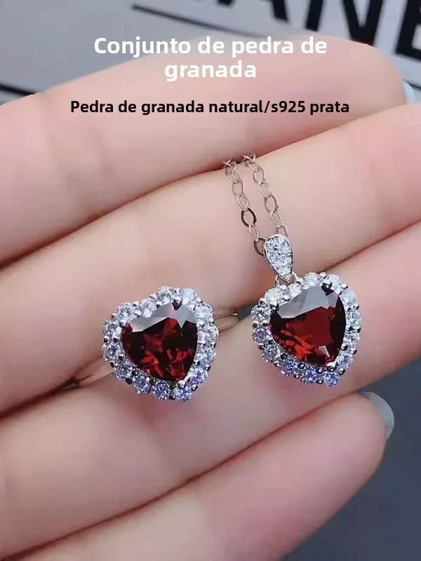s925-sterling-silver-heart-shaped-red-ruby-ring-and-pendant-women's-fashion-jewelry-set-natural-gemstone-vintage-style