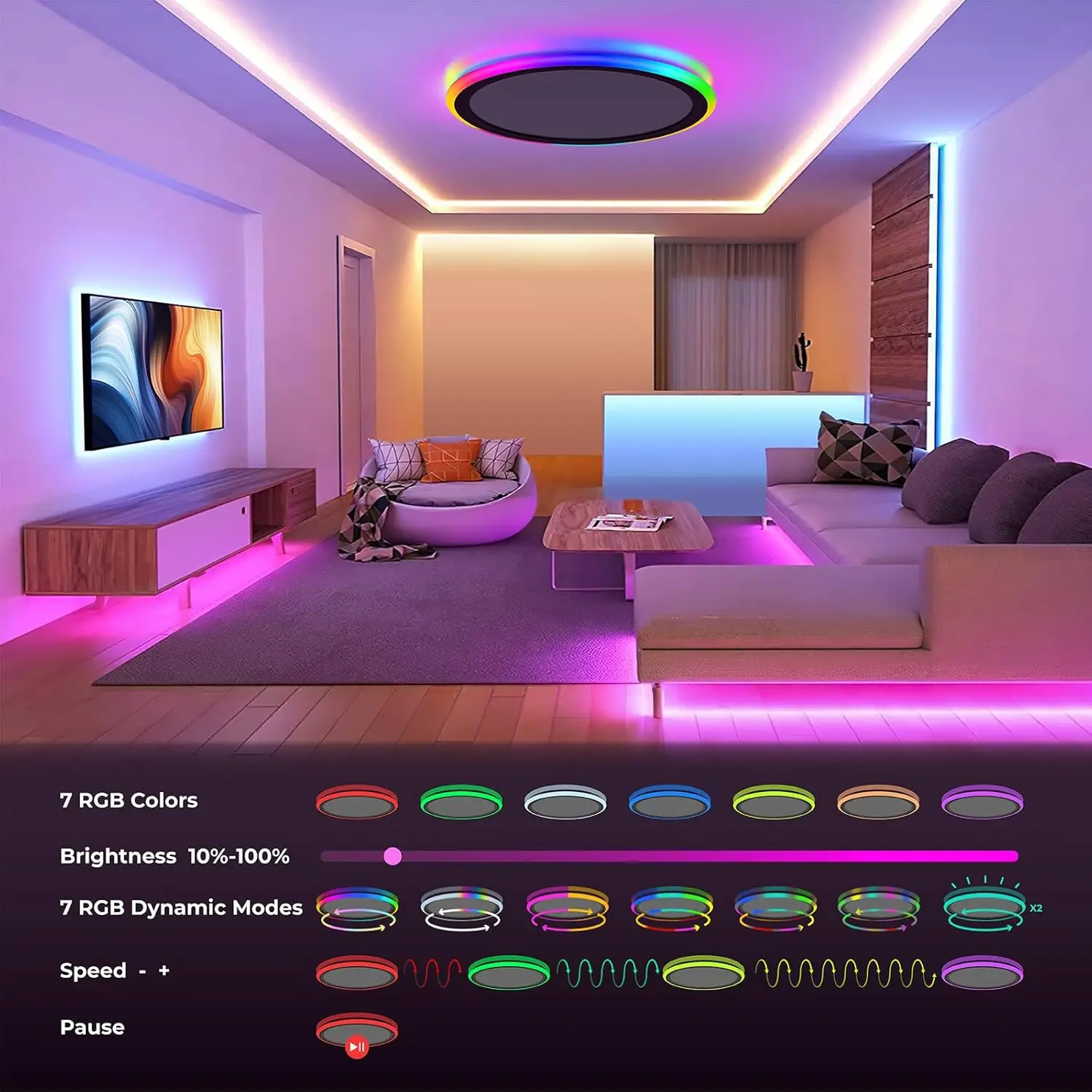 13Inch RGB LED Ceiling Light with Remote, Dimmable Color Changing Fixture for Bedroom Party