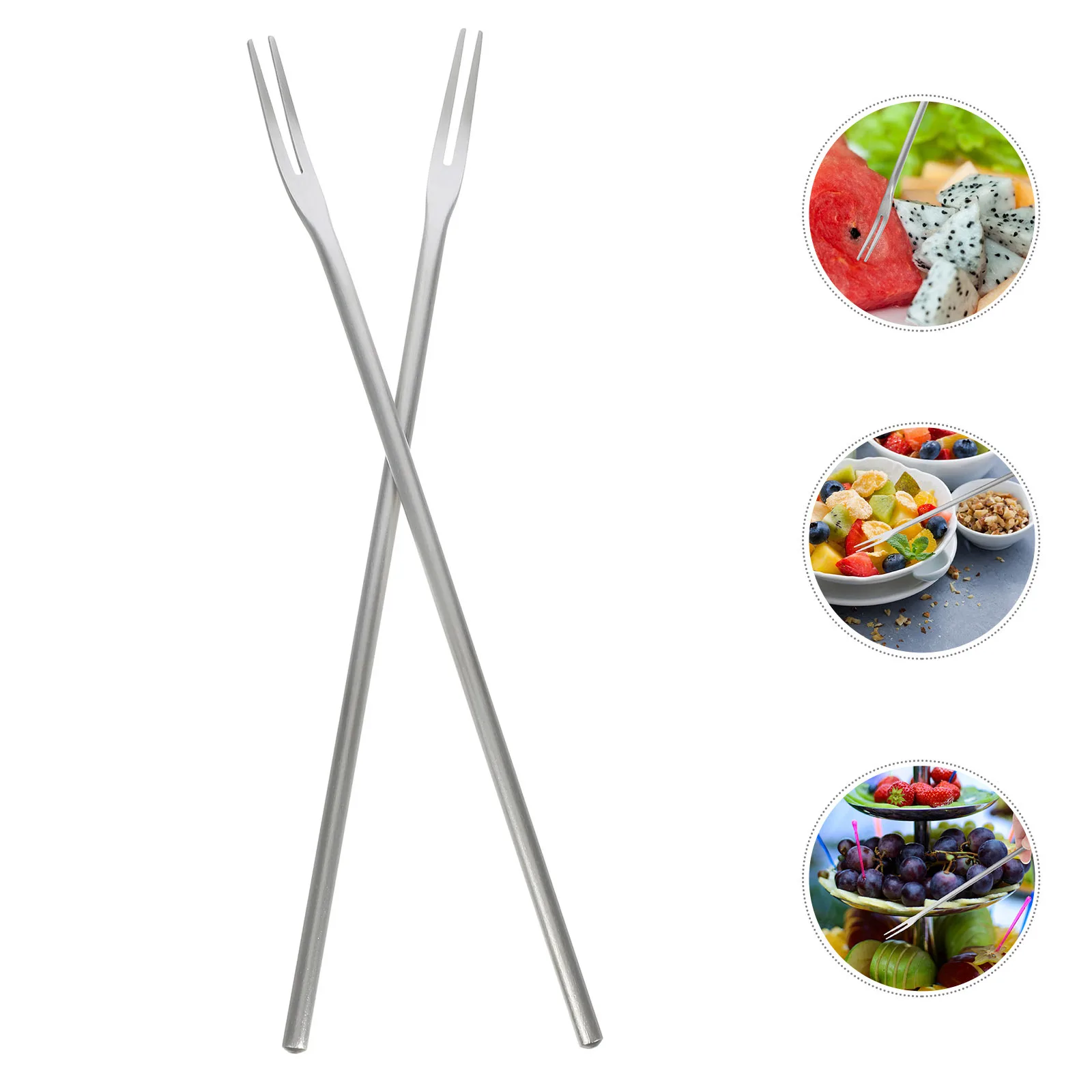 

2pcs Stainless Steel Long Handle Fruit Two Teeth Dessert Forks Party Supplies For Banquet Home Bar Practical Cake