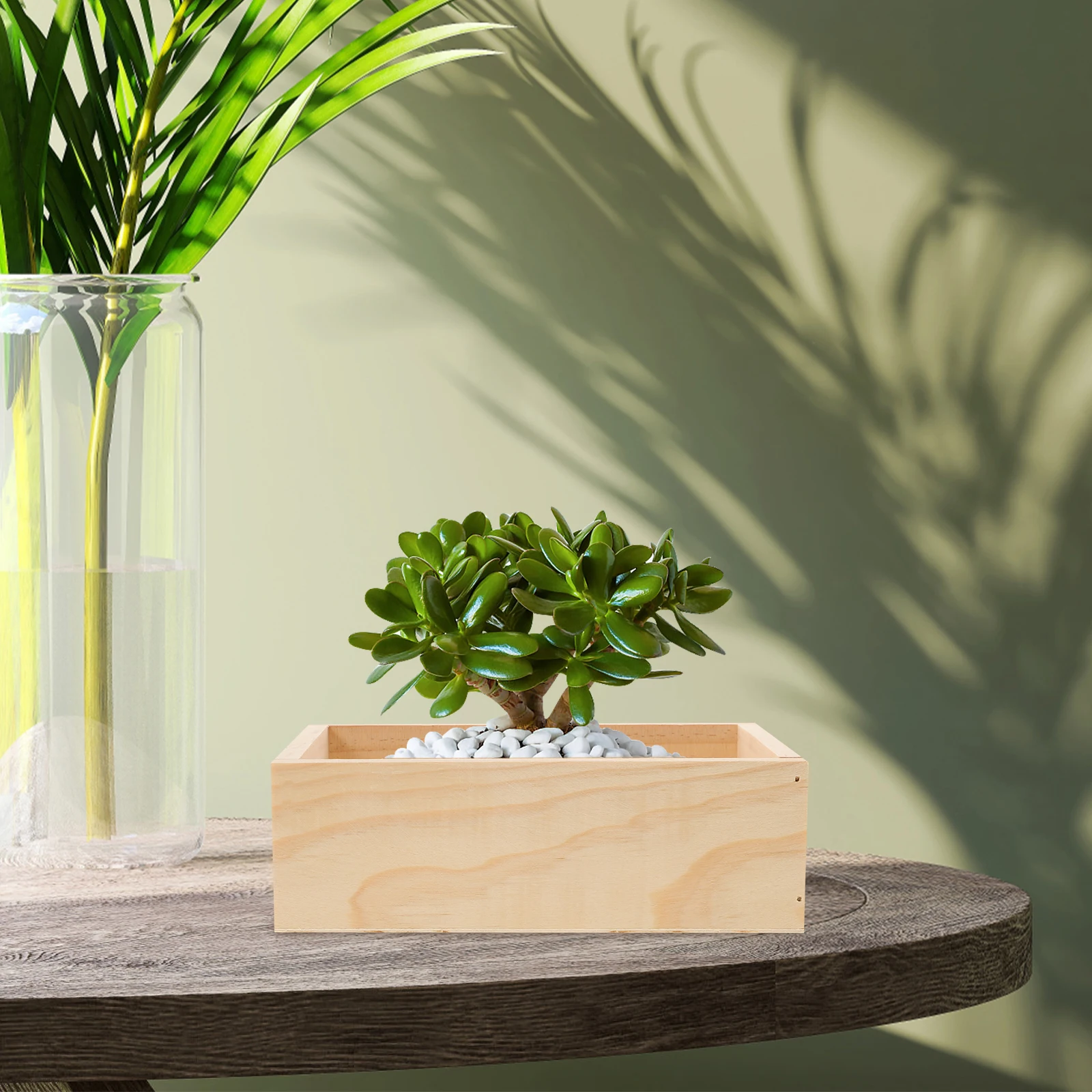

Rectangular Wooden Succulent Flowerpot Planter Desktop Storage Box for Cactus Small Plants Home Office Decoration