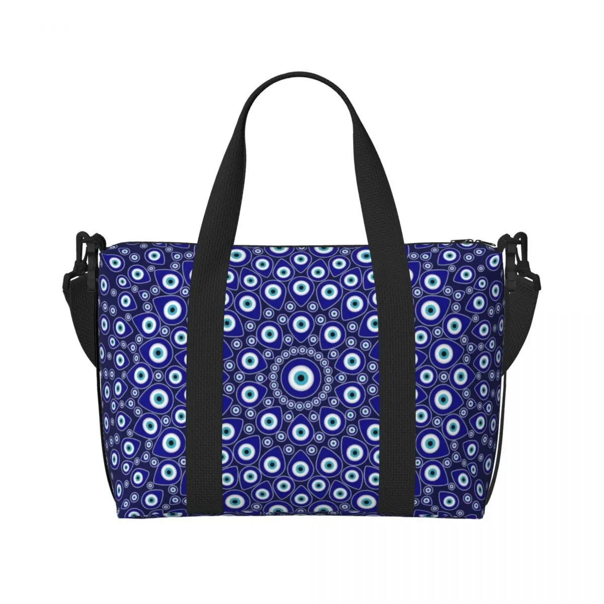 Custom Turkish Evil Eye Circular Groceries Tote Shopping Bags Women Large Capacity Nazar Tribes Amulet Gym Beach Travel Bags