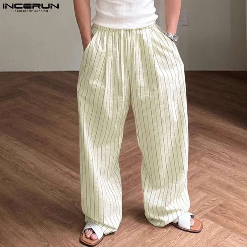 

INCERUN Men Striped Pants Drawstring Joggers Loose Casual Trousers Men Streetwear 2025 Fashion Leisure Male Long Pants S-5XL
