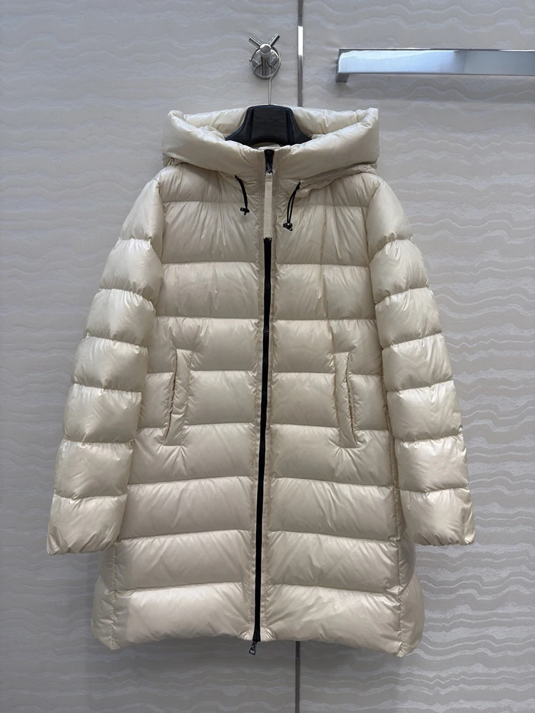 SVORYXIU شتاء 2025 نمط جديد ريترو ستايل مقنعين التعادل نمط طويل أسفل سترة المرأة الأبيض الدافئة أسفل سترة #3