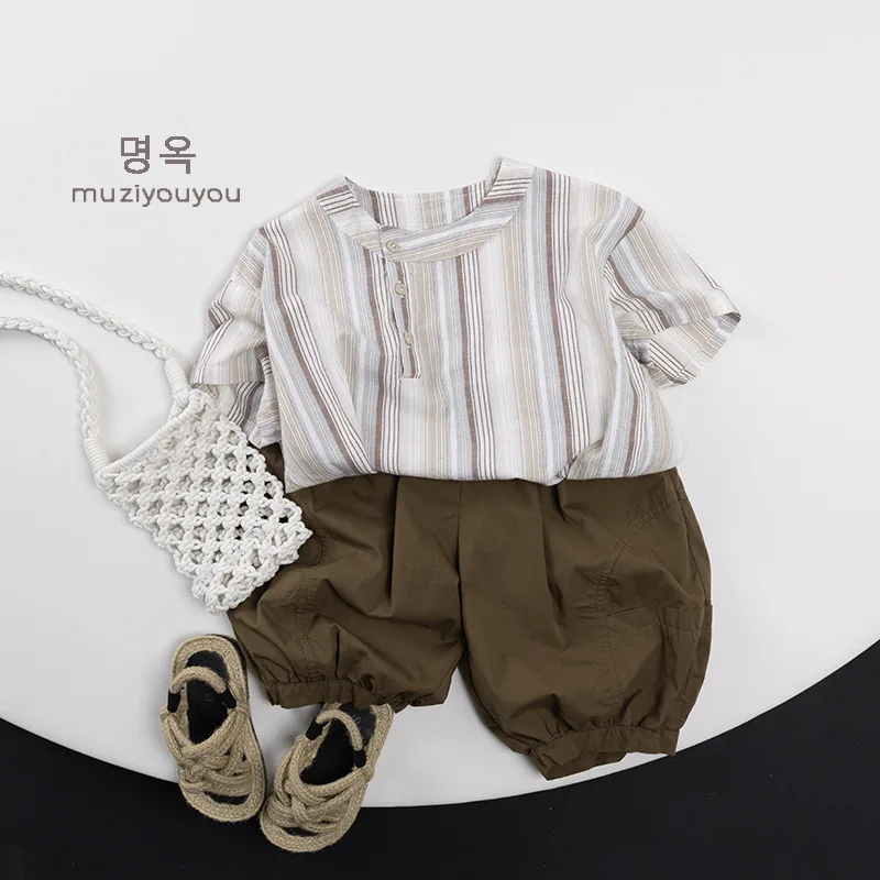 Korean Children's Thin Cotton Wide Leg Pants 2025 Summer New Style Loose Nine Fen Mosquito Resistant Pants for Boys and Girls