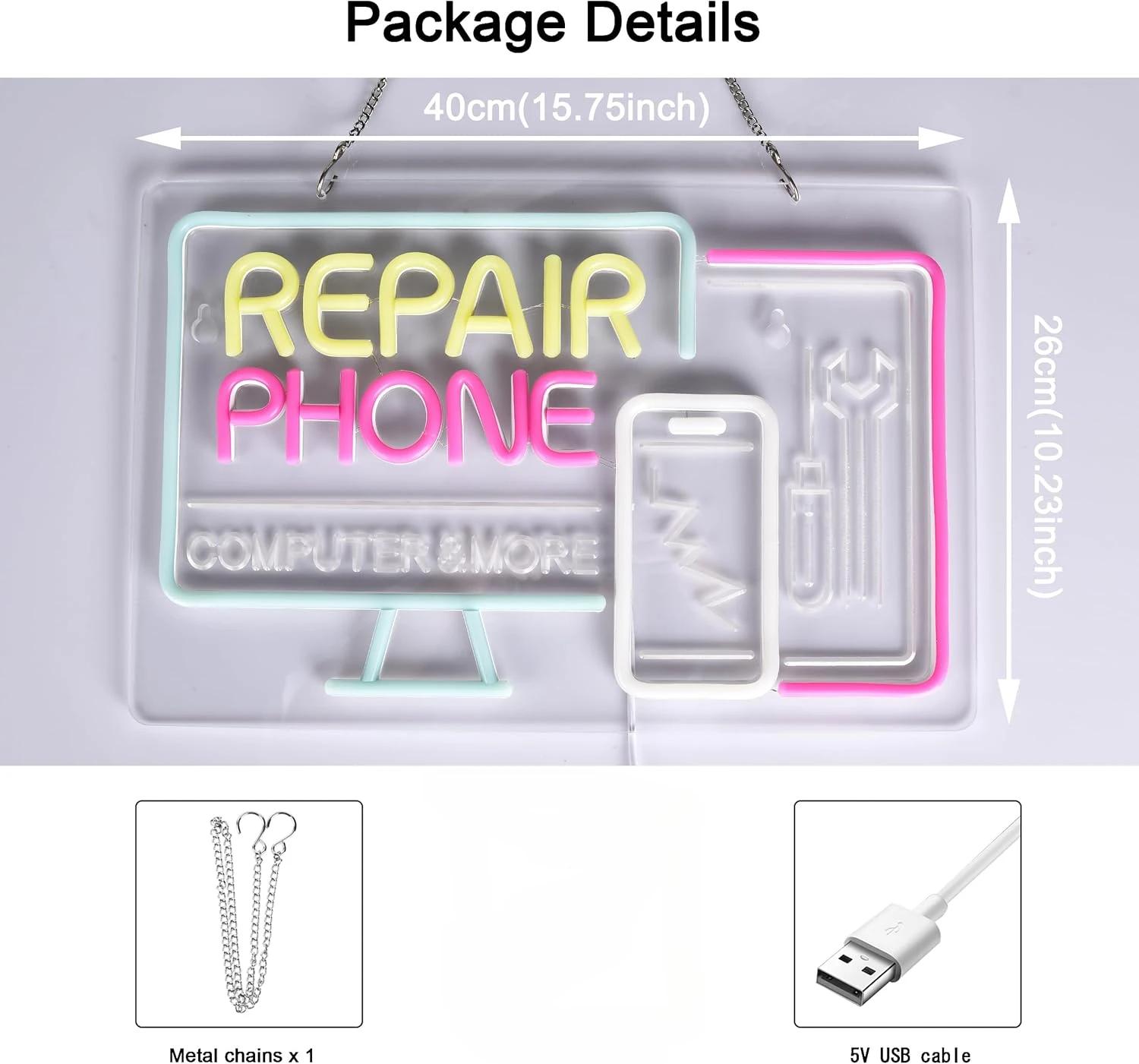 Phone Repair Neon Sign USB Powered LED Neon Light for Business Cellphone Tablet Laptop Desktop Computer Repair Shop Wall Decor