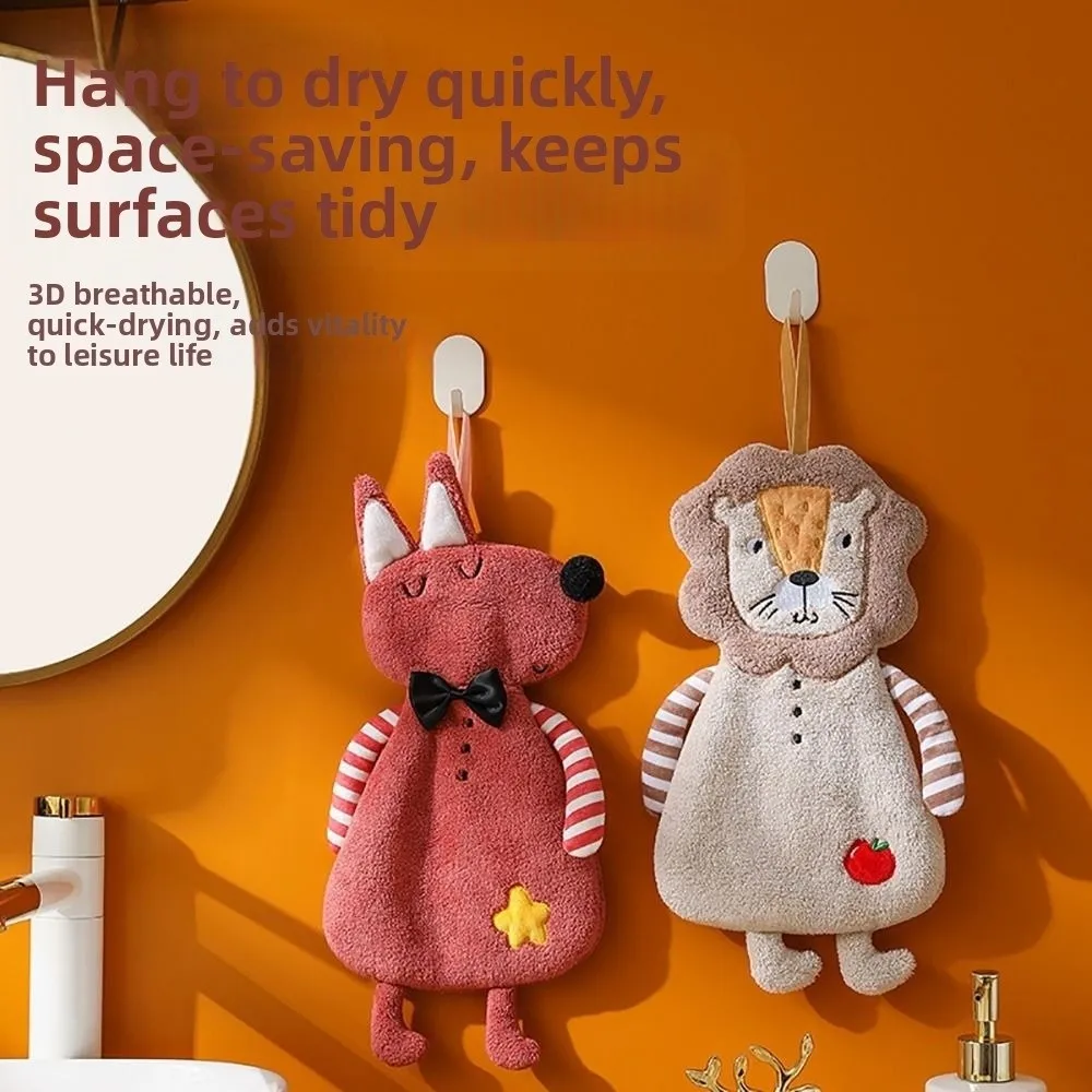 Cartoon Animal Hanging Hand Towels Soft Touch Fine Quality Kitchen Towel Comfortable Skin-friendly Bathroom Towel Bathroom
