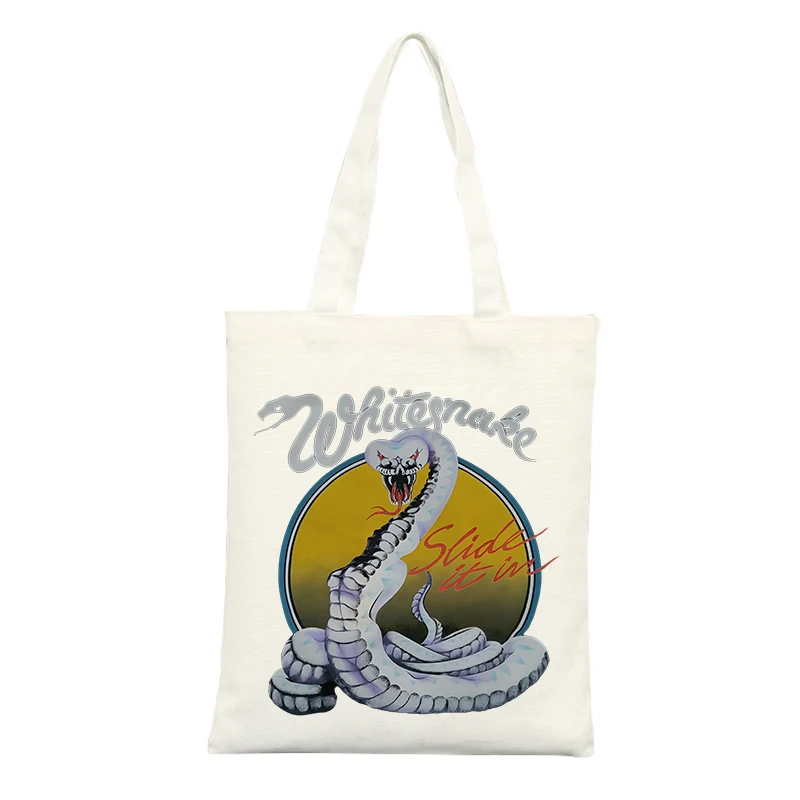 Canvas Tote Bag with Snake Graphic and Typography Print, Retro Style for Casual Shopping and Daily Use