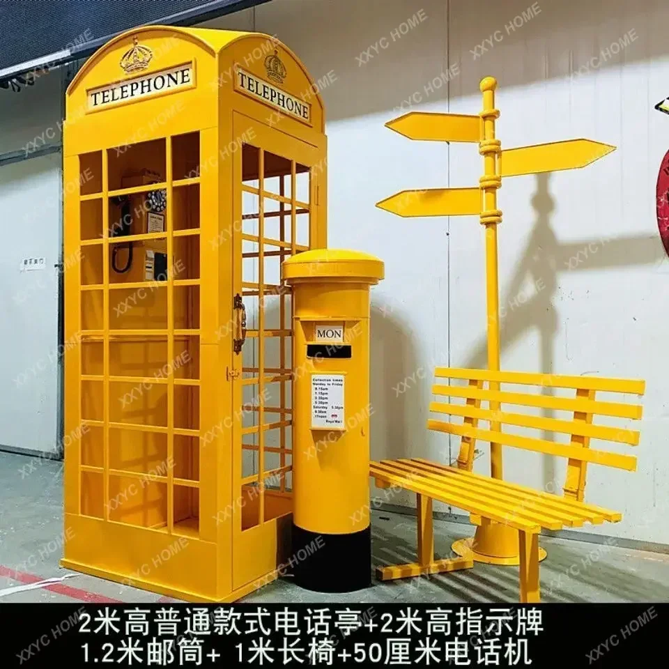 Creative Retro Telephone Booth Pink Set Post Box Road Sign Shop Decoration Shopping Mall Decoration Props