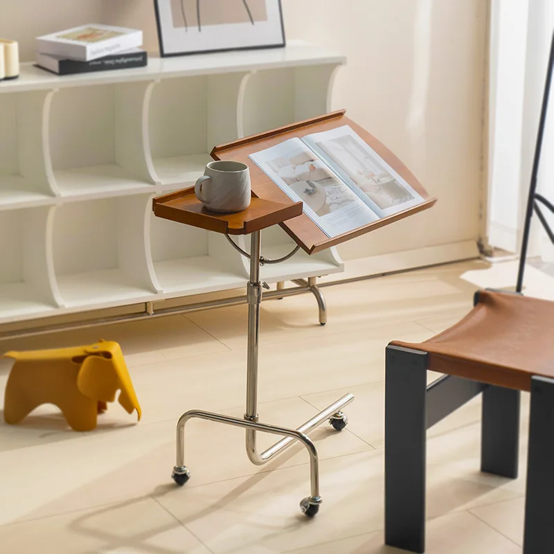 

Vintage Music Stand Adjustable Solid Wood Side Table with Stainless Steel Base Mobile End Table for Small Space Sofa Accent Desk