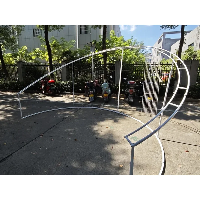 2-2.4m adjustable height wedding arch outdoor curved double ring stage background stand flower stand,with 150pcs octagonal beads