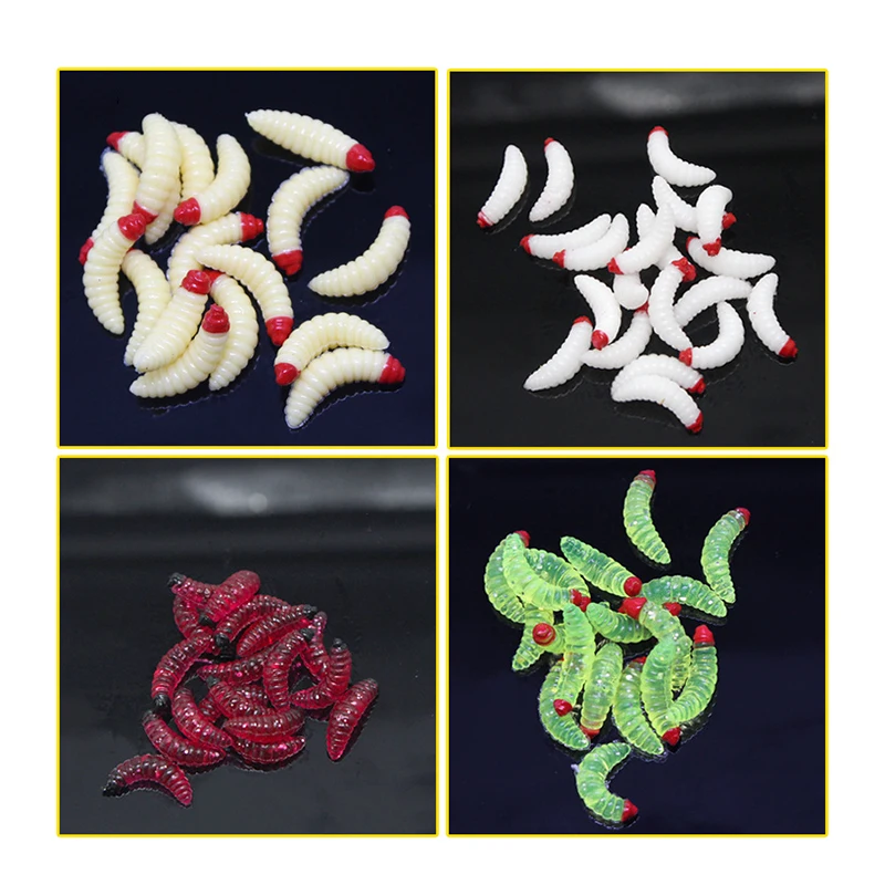 50PCS/Bag 2cm 0.5g Bread Worm Silicone Artificial Baits Maggot Grub Soft Fishing Lure Hooks Smell Worms Glow Shrimps Fish Lures