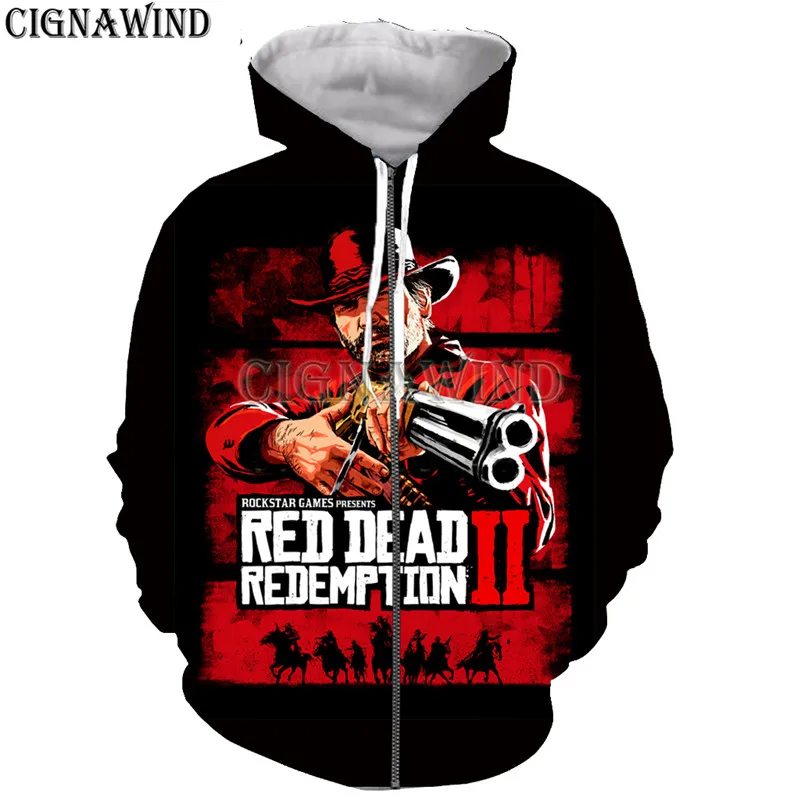 New Red Dead Redemption 2 Mens Zip Hoodies Gaming Hoodies 3D Printed Tops Oversized Fashion Mens Jackets Streetwear Menswear