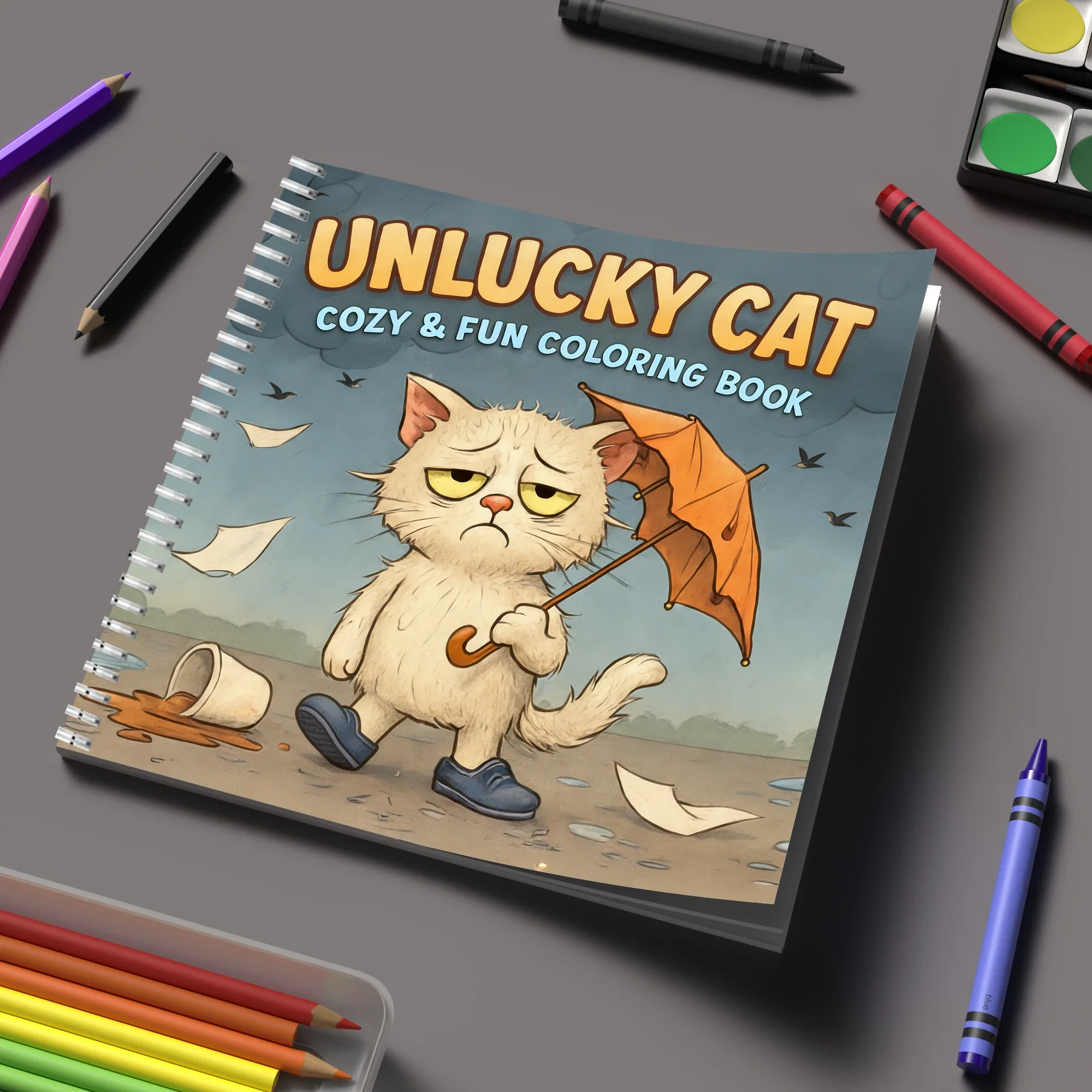 Livre de coloriage pour adultes Unlucky Cat Bold-easy Patterns, livre de dessin mignon, cadeau pour anniversaire, rentrée scolaire, fournitures artistiques