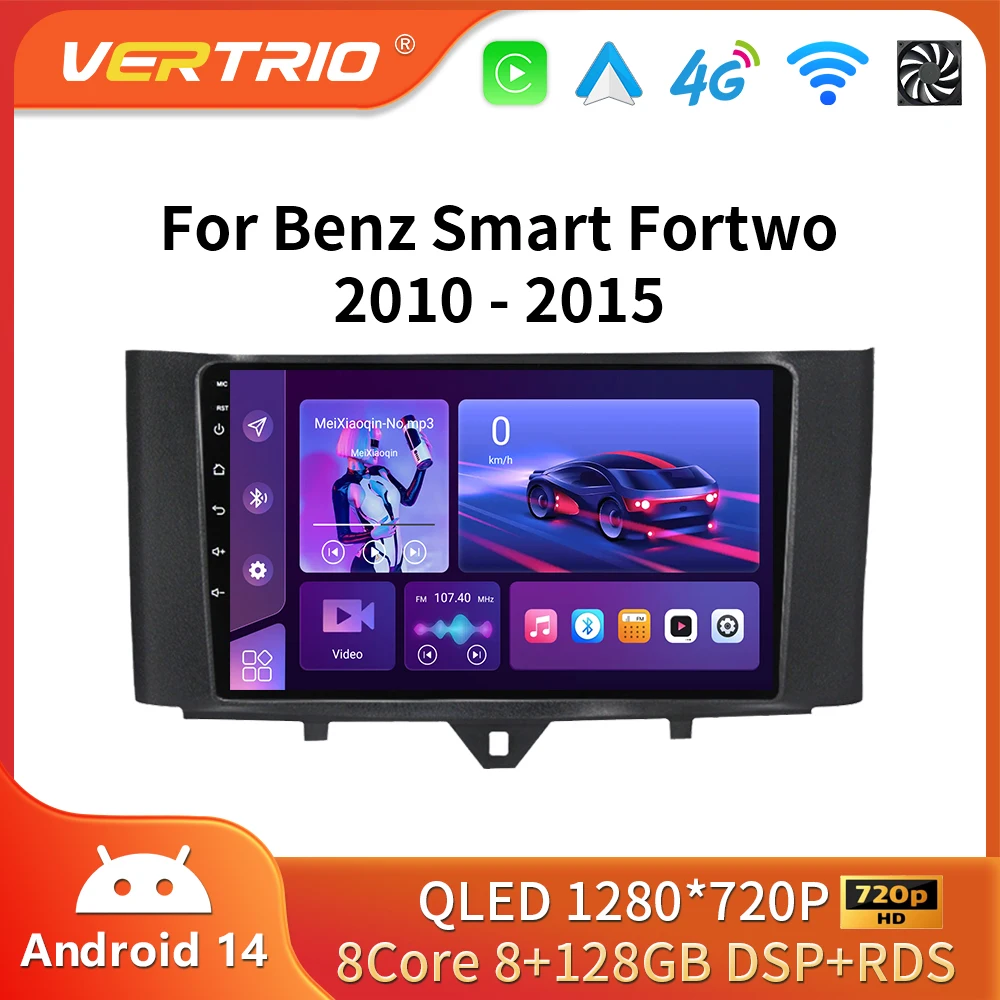 For Mercedes Benz Smart Fortwo 451 2010-2015 Car Radio Multimedia GPS Navigation DSP RDS 4G WIFI Wireless CarPlay Android Auto
