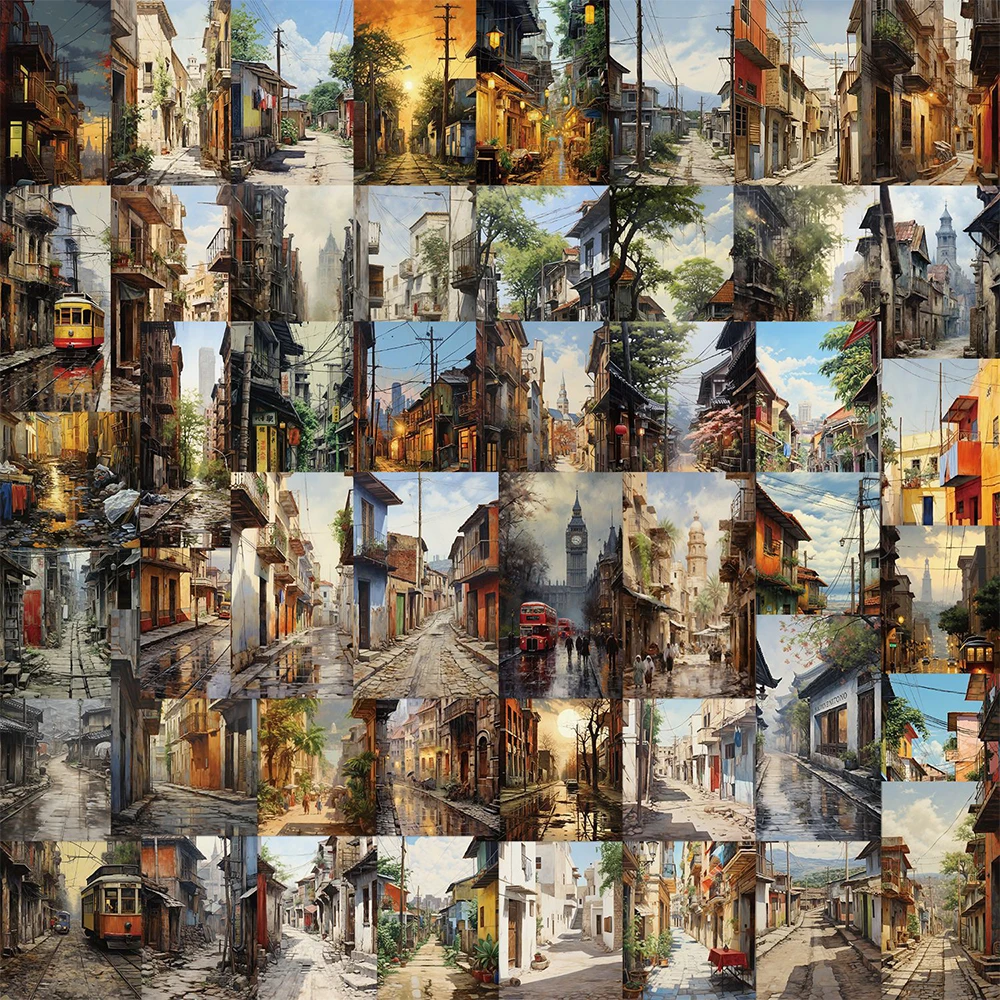 10/30/50pcs Retro Street View Landscape Poster Stickers INS Aesthetic Graffiti Sticker DIY Phone Case Diary Water Bottle Decals