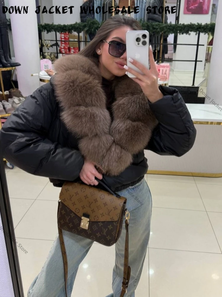 Women Thick Puffer Jacket Winter Detachable Collar Big Natural Real Fox Fur Jacket White Duck Down Coat Female Short New Autumn