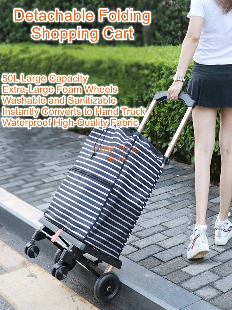 

Aluminum Alloy Handle Cart with Folding Shopping Cart for Grocery Shopping, Includes Bag