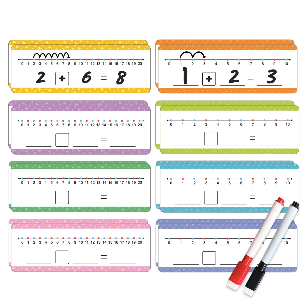 16Pcs Educational Dry Erase Number Line Cards for Kids Addition & Subtraction Math Manipulative Game for Kindergarten Learning