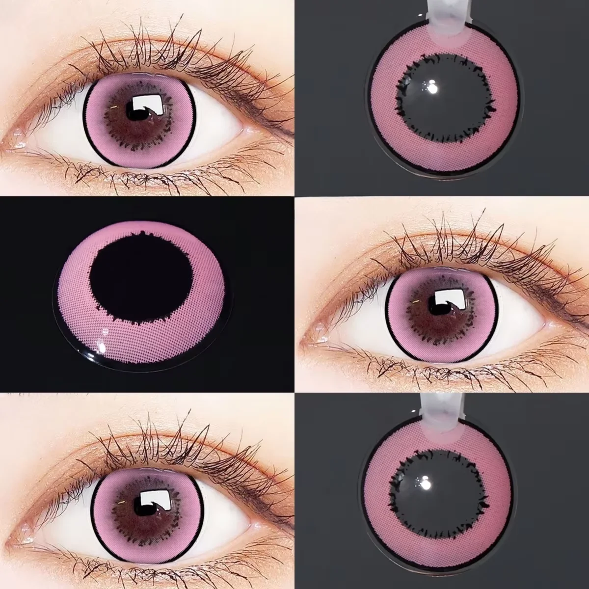 VISUASHOW Halbjährliche Einweg-Kosmetik-Farbkontaktlinsen in Pink, Weiche Farblinsen für Halloween, Anime, Cosplay und Make-up – Detail 3