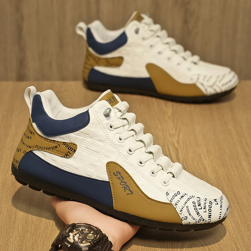 YRZL Men's Shoes Soft Walking Shoes Lightweight Casual Vulcanized Shoes Sports Sneaker Comfortable PU Leather Shoe Men Sneakers