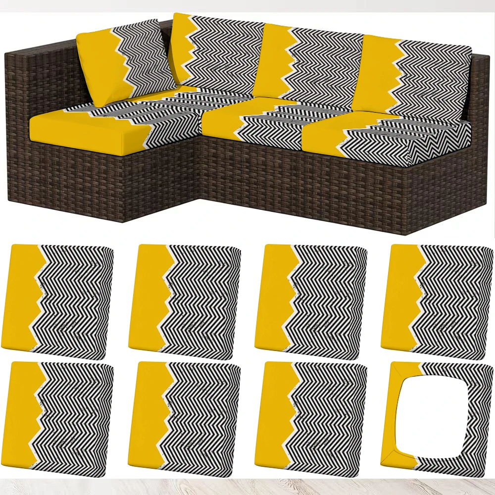 Summer Outdoor Sofa Cover with Geometric Pattern, Elastic Milk Silk Cushion Protector, Pet - Friendly, Washab