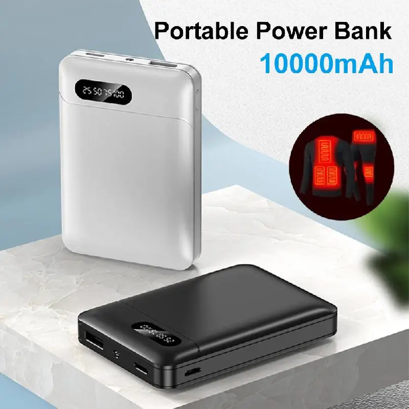 New 10000mAh Smart Power Bank 5V/2.1A USB Output Mini External Battery Pack With LED Lighting For Heating Vests Jackets Socks