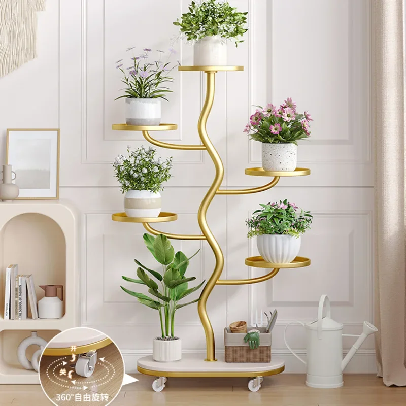 Luxury Rack for Plants Living Room Floor Type Balcony Storage Mobile Iron Plant Shelves Multilayer Flowerpot Bracket