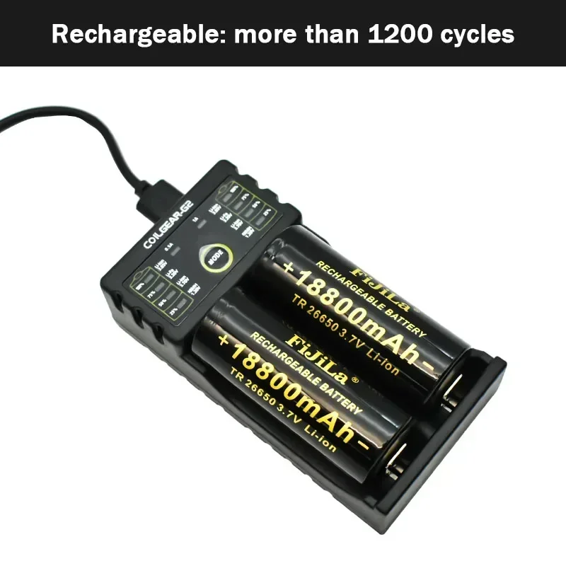 26650 3.7V 18800mAh Battery High Capacity 26650 50A Power Battery Lithium Ion Rechargeable Battery for Toy Flashlight+charger