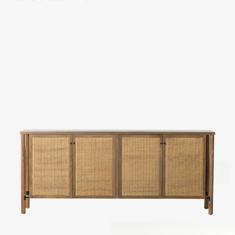 

Japanese-style solid wood wabi-sabi style dining side cabinet Nordic homestay style TV retro rattan oak