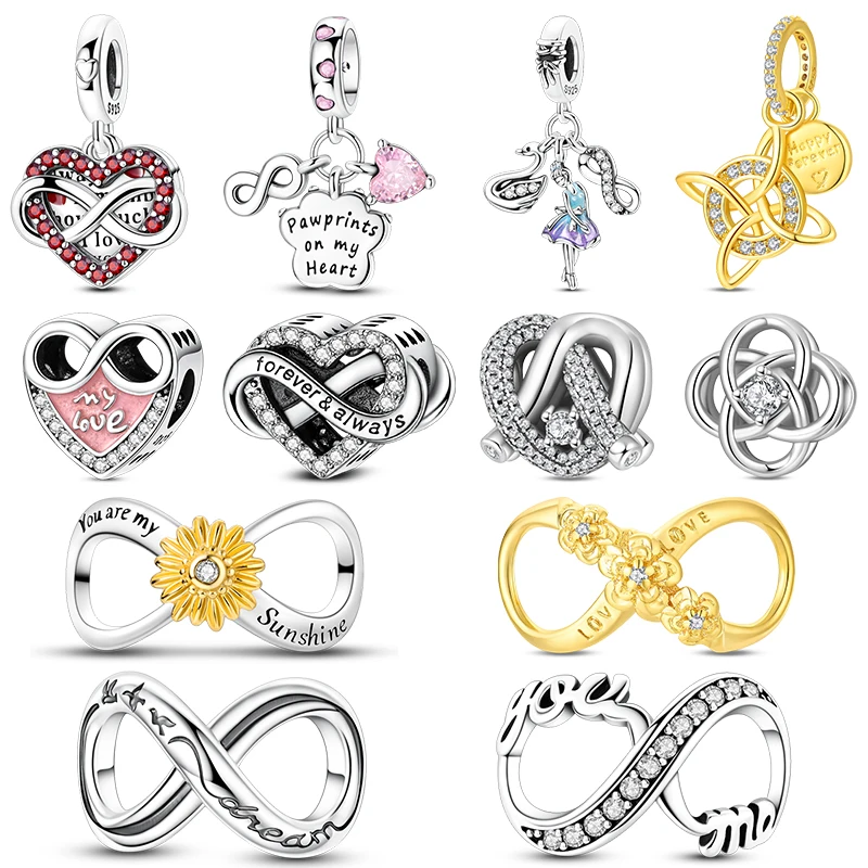 Romantic Infinity Love 925 Sterling Silver Beads Engraved Heart Daisy Flower Zircon Dangle Fit Girls Bracelet DIY Jewelry Gift
