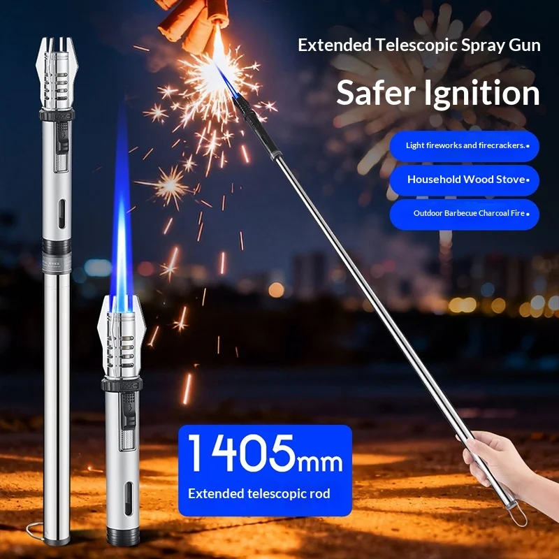BBQ Barbecue Candle Lengthening Powerful Metal Gas Lighter Windproof Turbo Kitchen Torch Cigar Smoking Accessories Flashlight