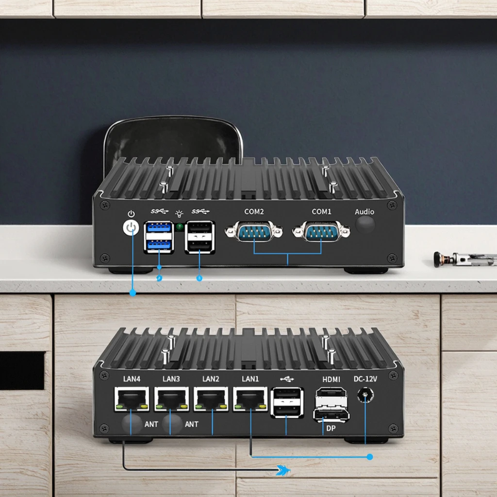 N100 PC Industri Mini Tanpa Kipas 4-Core Celeron DDR4 SSD 2 * RS232 I225 I226 2.5G Kartu Jaringan Ethernet US/EU Baru