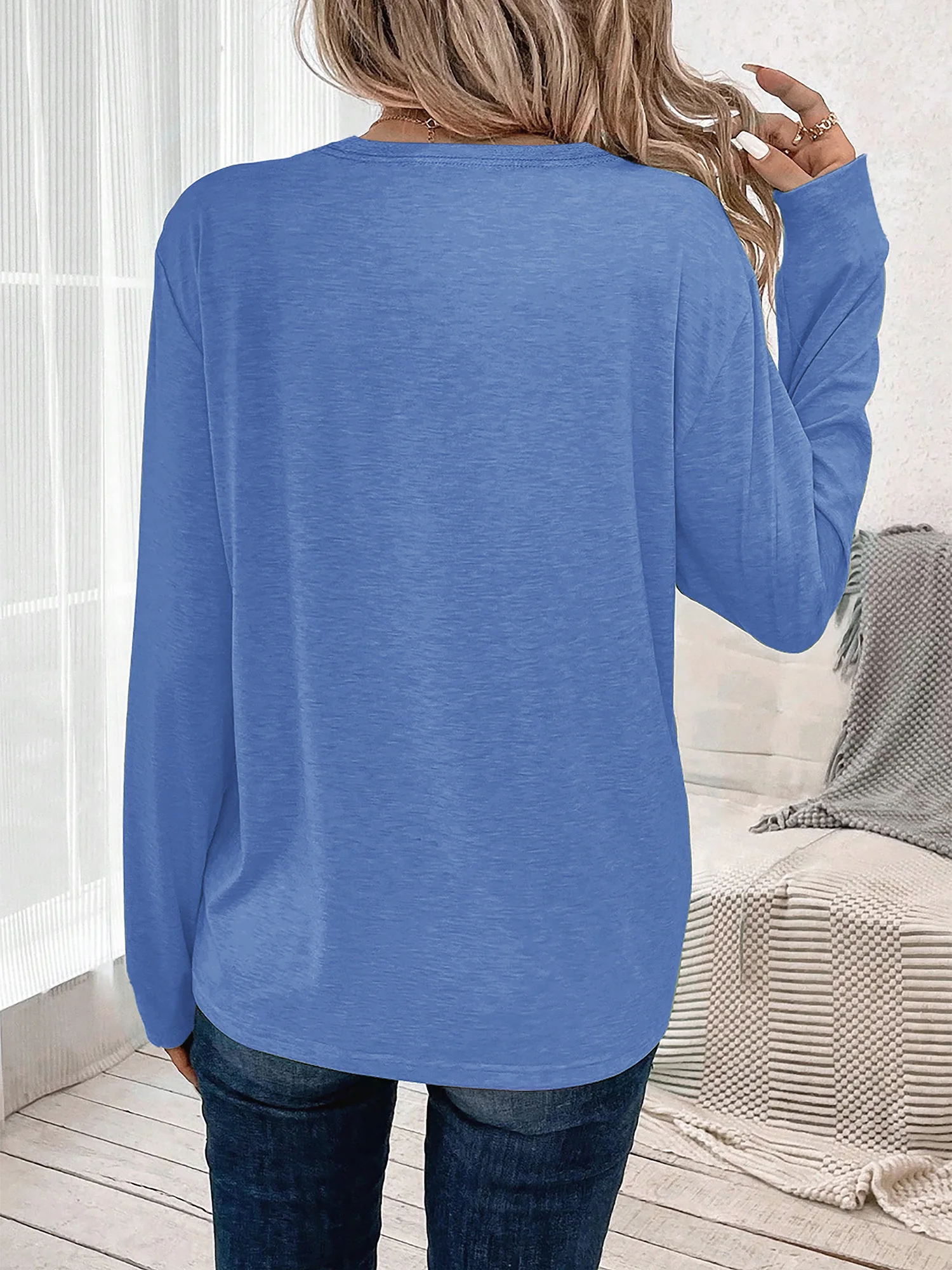 Women's Casual Long Sleeve Tee with 'Rise The Unknown' Mountain & Sun Print, Crew Neck Soft Minimal Top for Commute, Vacation, Outdoor Daily Wear, Gift, Local Shipping