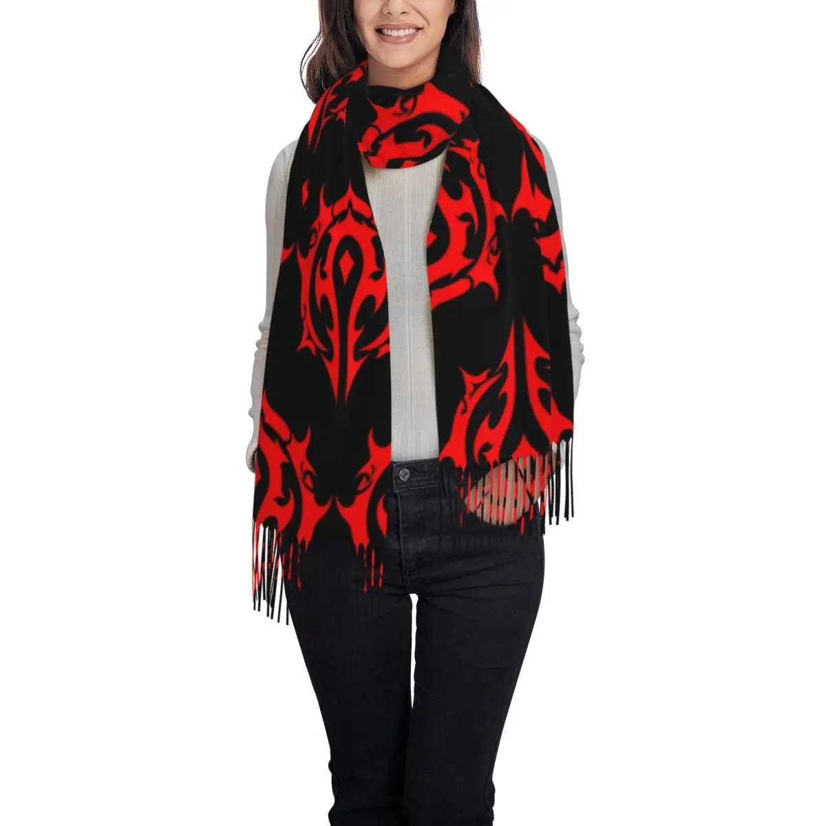 World Of Warcraft Logo Scarf Tassel Scarves for Women Soft Warm Shawls and Wraps Large Fall Winter Shawl Wrap