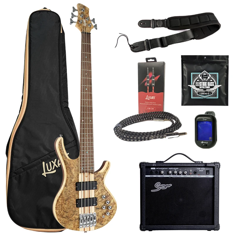 High Quality Custom 4-String H-H Active Pickup High-gloss Sapele Maple Neck One-piece Electric Bass Guitar Kit Wholesale