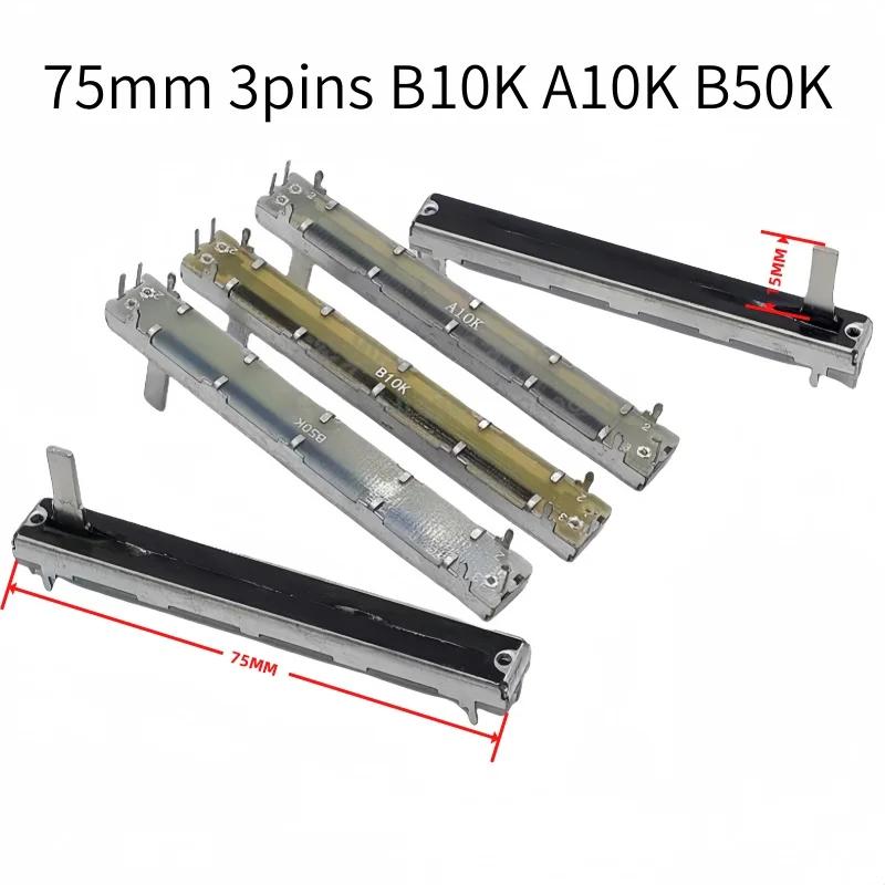5pcs SC6021N Single Channel Potentiometer A10K B10K B50K 75MM Straight Slide Potentiometer Travel 60mm Handle Length 15mm
